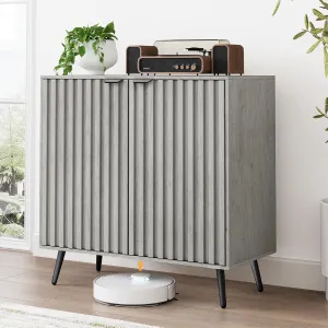 Smuxee Freestanding Fluted Sideboard, Grey Wash Buffet with Wood Storage, Adjustable Shelf for Living Room, Entryway, Hallway