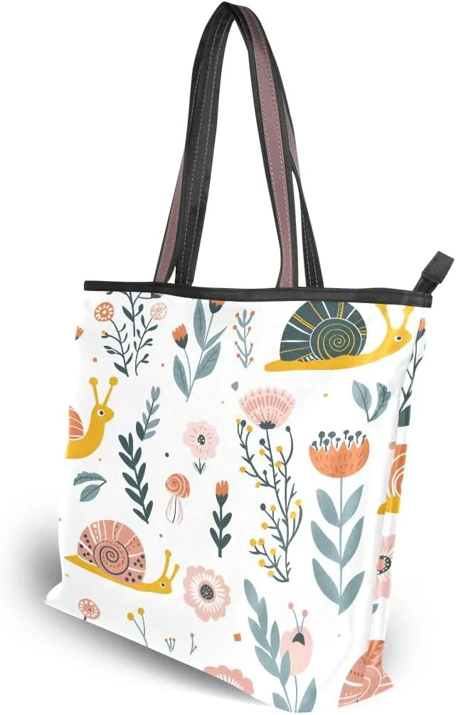 Snails on Flower Shoulder Bags Large Handle Ladies Handbag