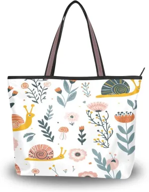 Snails on Flower Shoulder Bags Large Handle Ladies Handbag