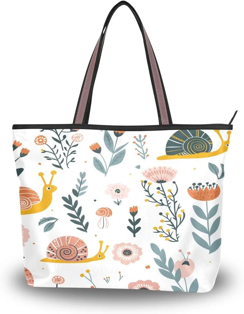 Snails on Flower Shoulder Bags Large Handle Ladies Handbag