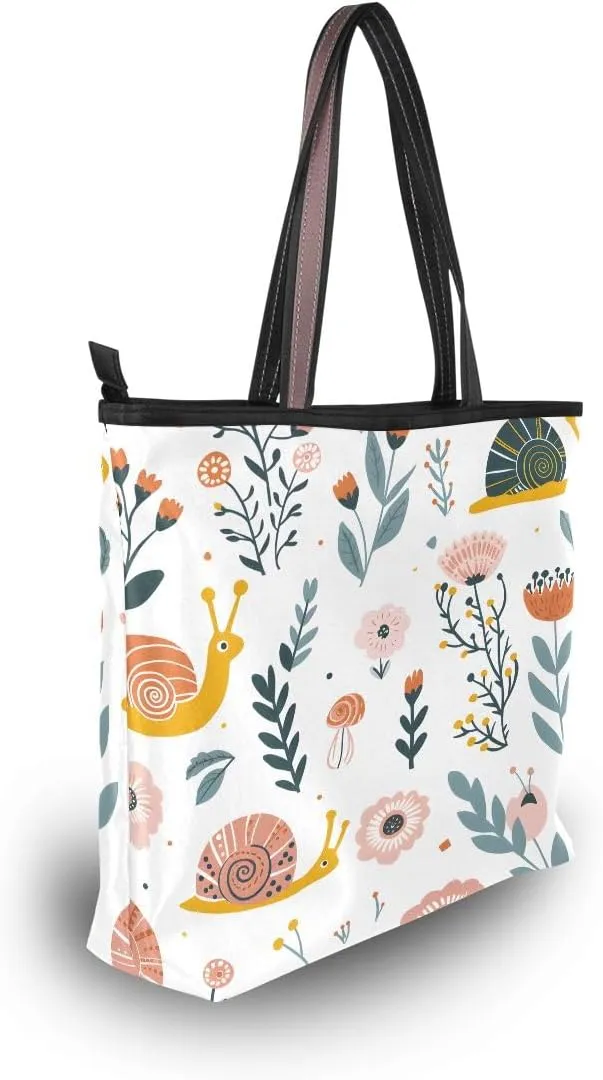 Snails on Flower Shoulder Bags Large Handle Ladies Handbag