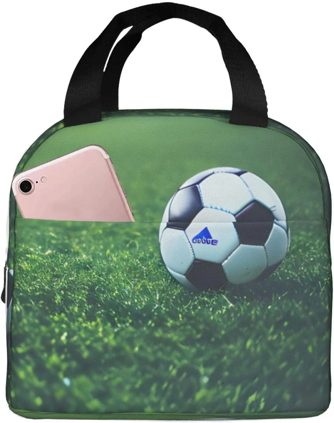Soccer Ball On Grassy Stylish Lunch Bag â€“ Meal Holder With Full-Print Design Suitable For Everyone To Use