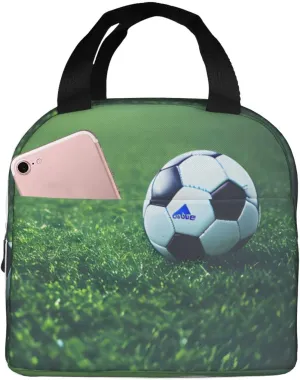 Soccer Ball On Grassy Stylish Lunch Bag â€“ Meal Holder With Full-Print Design Suitable For Everyone To Use