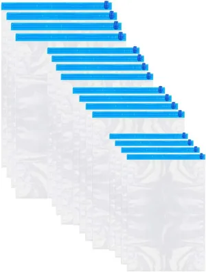 Space Saver Dry Bags for Clothing (Small to X-Large). Pack of 16 Bags. Roll-Up Compression Storage No-Vacuum Reusable Packing Organizers