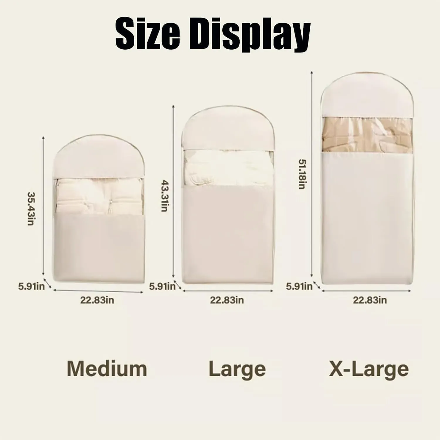 Space Saving Hanging Garment Bag with Self Compression Zipper, Garment Bags for Travel, 35/43/51in Garment Bags for Hanging Clothes, Coats, Jackets, Shirts (Beige, 51IN)