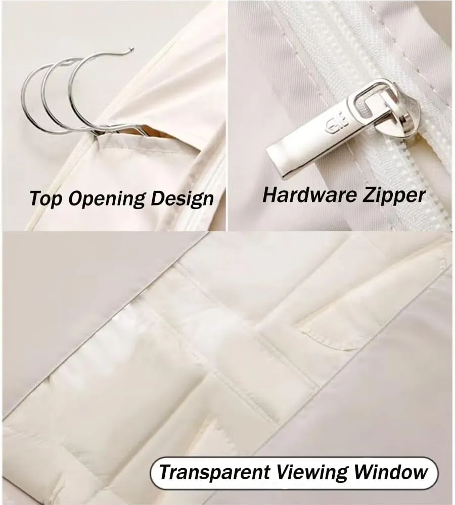 Space Saving Hanging Garment Bag with Self Compression Zipper, Garment Bags for Travel, 35/43/51in Garment Bags for Hanging Clothes, Coats, Jackets, Shirts (Beige, 51IN)