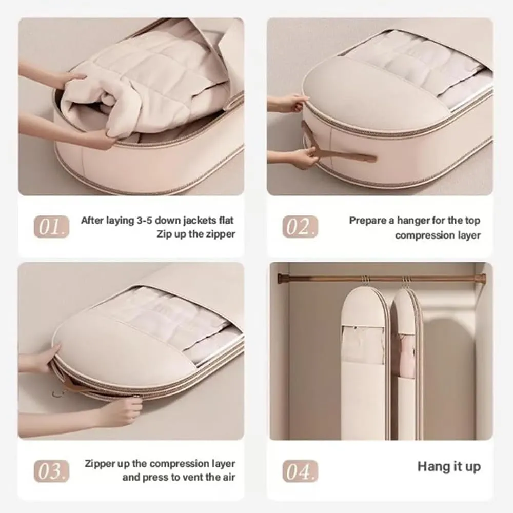 Space Saving Hanging Garment Bag with Self Compression Zipper, Garment Bags for Travel, 35/43/51in Garment Bags for Hanging Clothes, Coats, Jackets, Shirts (Beige, 51IN)