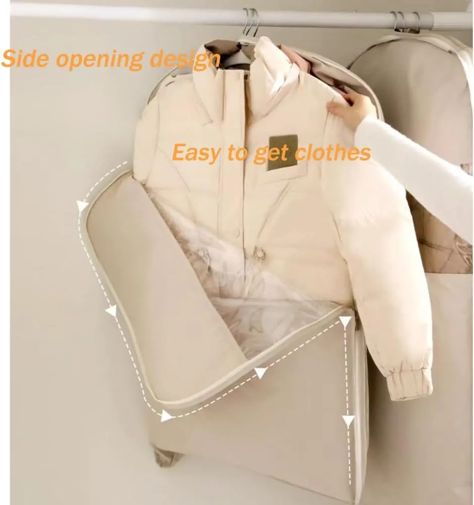 Space Saving Hanging Garment Bag with Self Compression Zipper, Garment Bags for Travel, 35/43/51in Garment Bags for Hanging Clothes, Coats, Jackets, Shirts (Beige, 51IN)