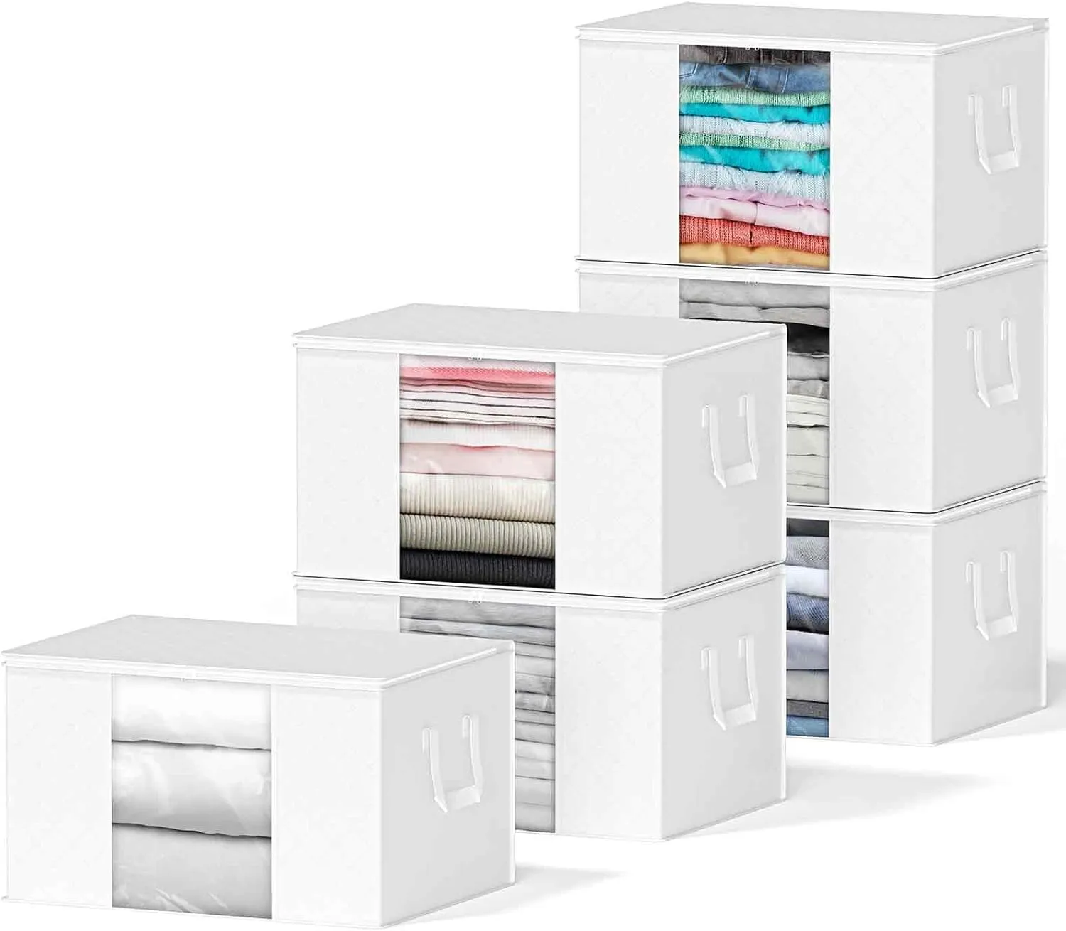 SpaceAid 6 Pack 90L Clothing Storage Bags, Heavy Duty Closet Storage Bins, Extra Large Moving bags, Storage Containers for Clothes, Blankets, Comforters, and Pillows - White