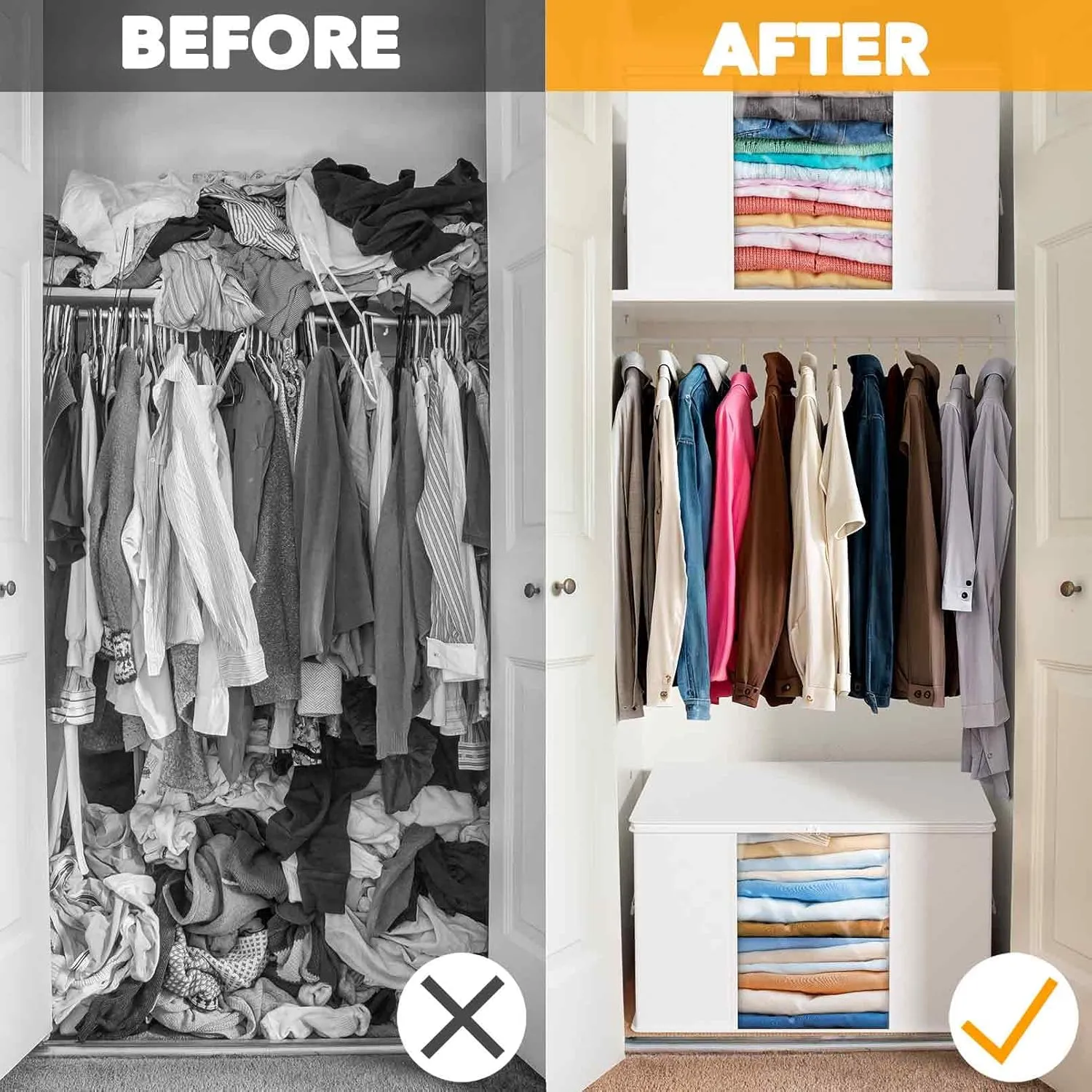 SpaceAid 6 Pack 90L Clothing Storage Bags, Heavy Duty Closet Storage Bins, Extra Large Moving bags, Storage Containers for Clothes, Blankets, Comforters, and Pillows - White