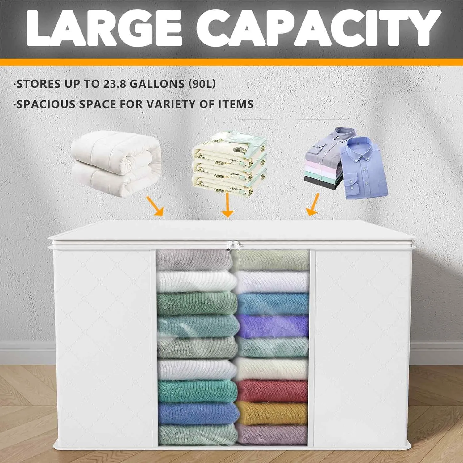 SpaceAid 6 Pack 90L Clothing Storage Bags, Heavy Duty Closet Storage Bins, Extra Large Moving bags, Storage Containers for Clothes, Blankets, Comforters, and Pillows - White