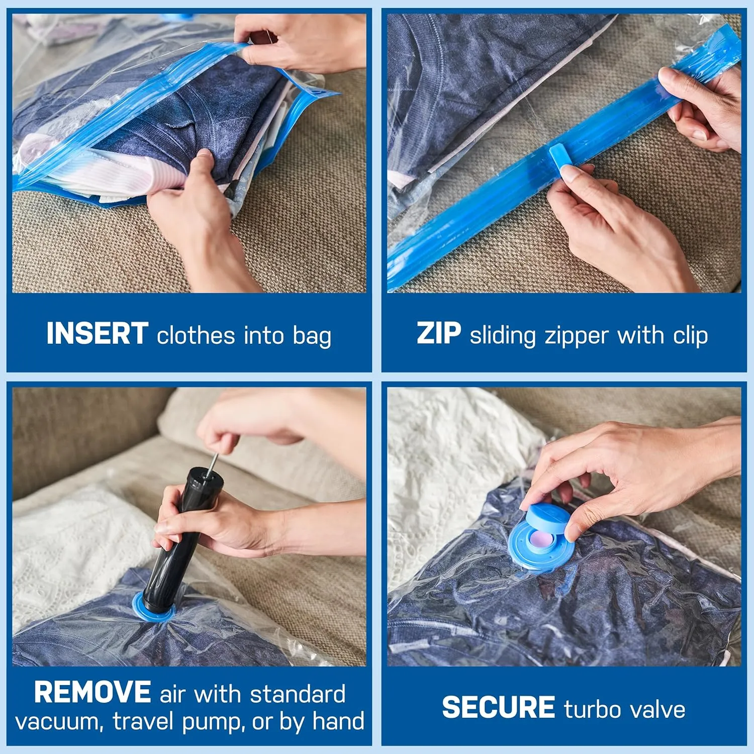 Spacesaver Vacuum Seal Bags for Clothing - Set of 20 (Variety Pack) Compression Storage Bag for Comforters and Bedding - Airtight Travel Packing Bags with Hand Pump