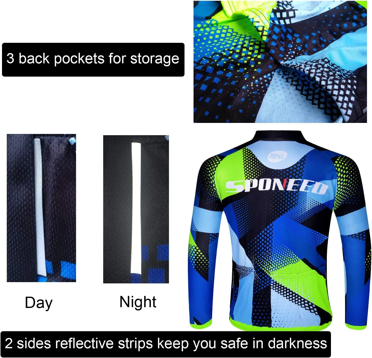 sponeed Cycling Clothes for Men Long Sleeve Mountain Bike Road Bicycle Shirt Jerseys Padded Pants Biking Outfits
