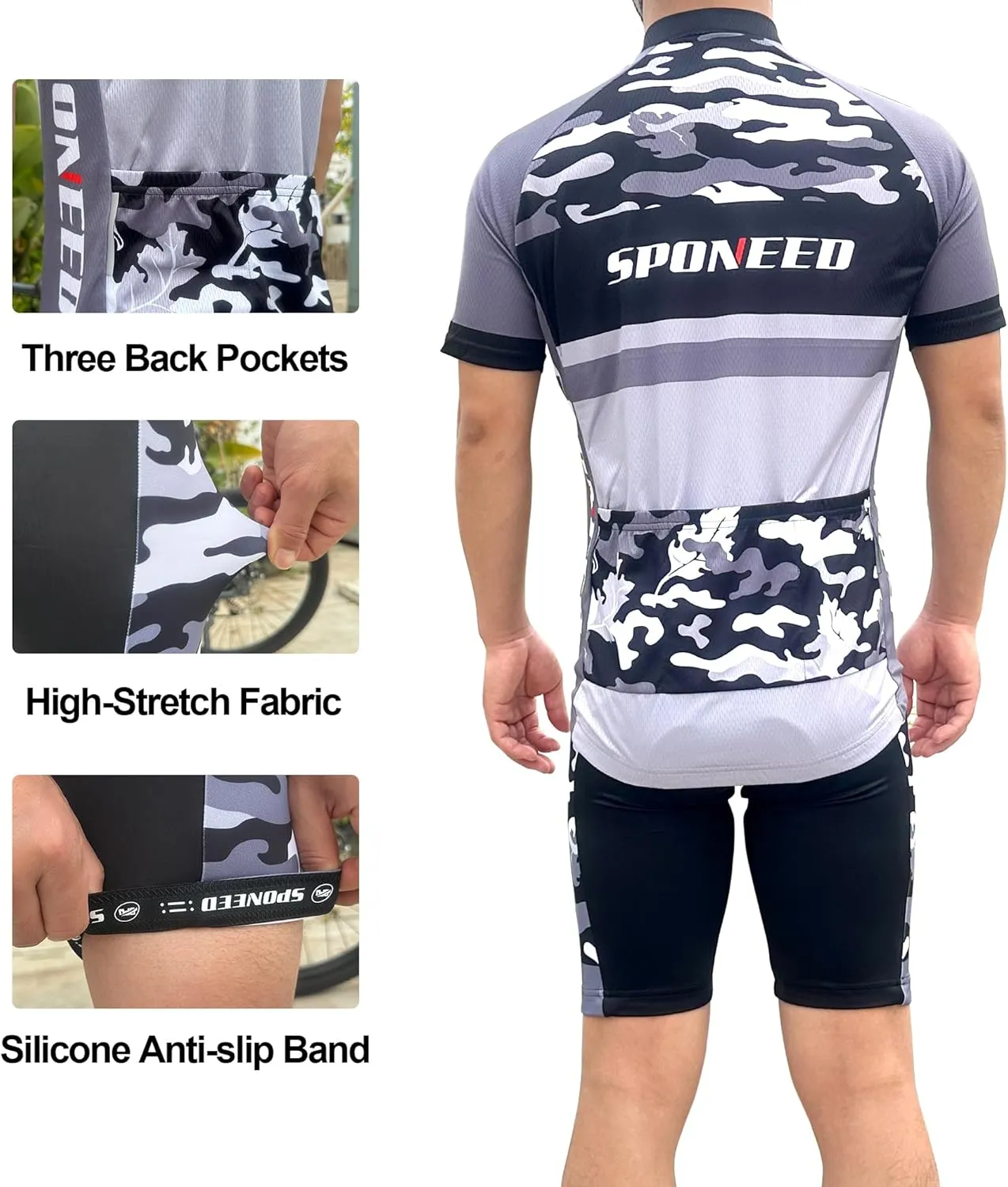 sponeed Men Cycle Outfit Set Bicycle Jersey Road Biker Shorts Trianthlon Cycling Gear Shirts