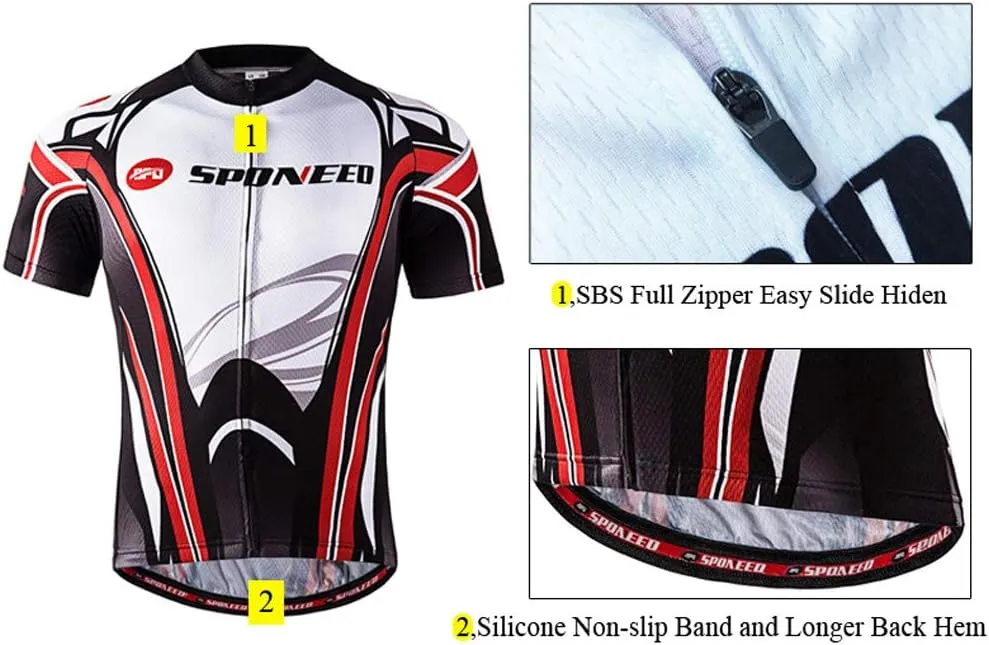 sponeed Men's Cycling Jerseys Tops Biking Shirts Short Sleeve Bike Clothing Full Zipper Bicycle Jacket with Pockets