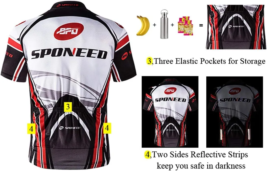 sponeed Men's Cycling Jerseys Tops Biking Shirts Short Sleeve Bike Clothing Full Zipper Bicycle Jacket with Pockets