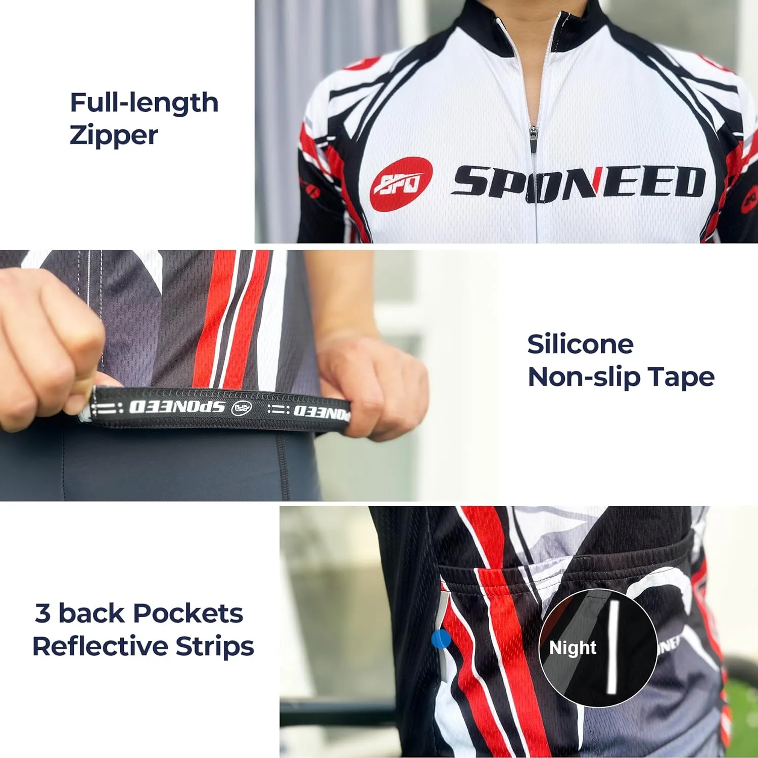 sponeed Men's Cycling Jerseys Tops Biking Shirts Short Sleeve Bike Clothing Full Zipper Bicycle Jacket with Pockets
