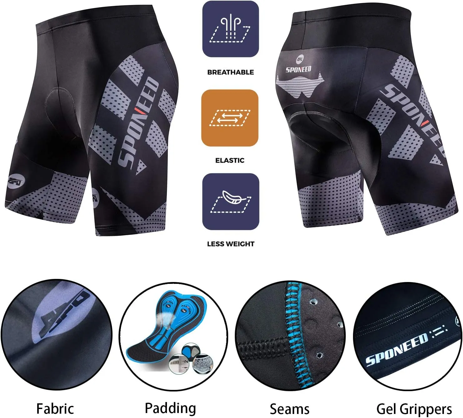 sponeed Men's Cycling Padded Shorts Men Bike Short Pants Cycle Spandex Tights Biking Wear