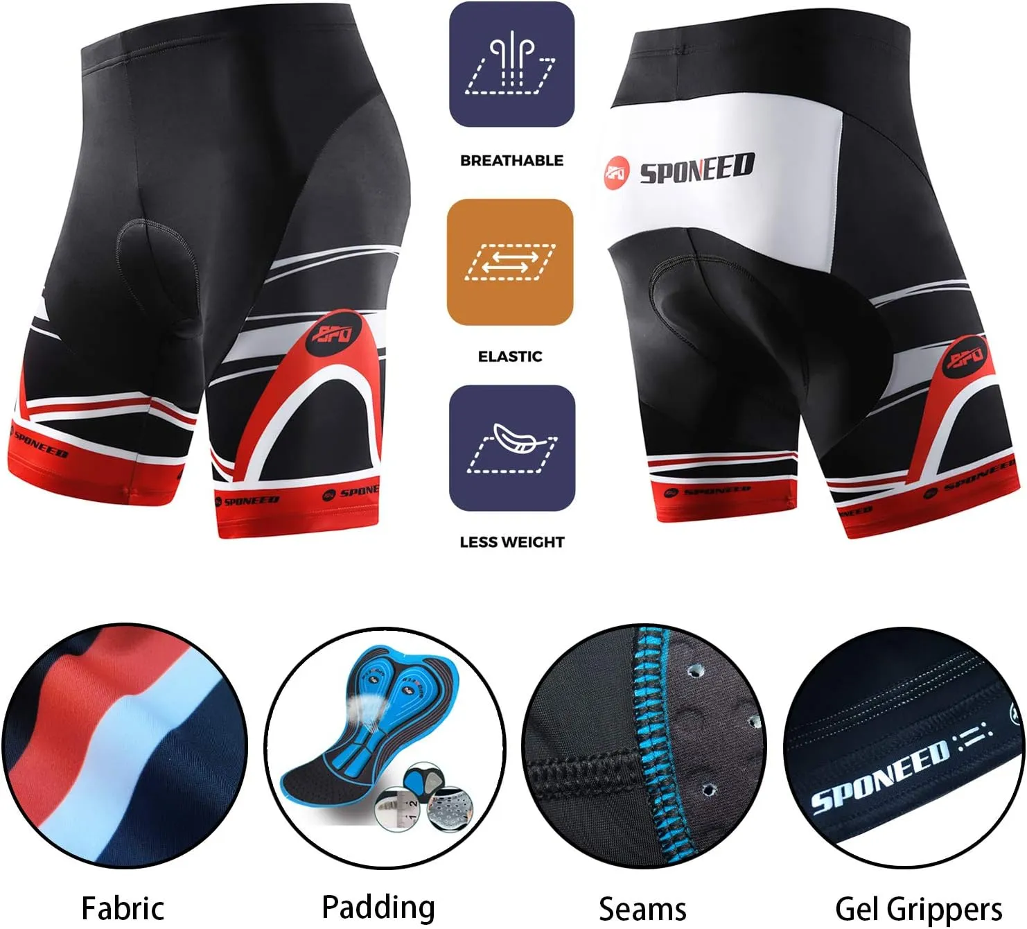 sponeed Men's Cycling Padded Shorts Men Bike Short Pants Cycle Spandex Tights Biking Wear