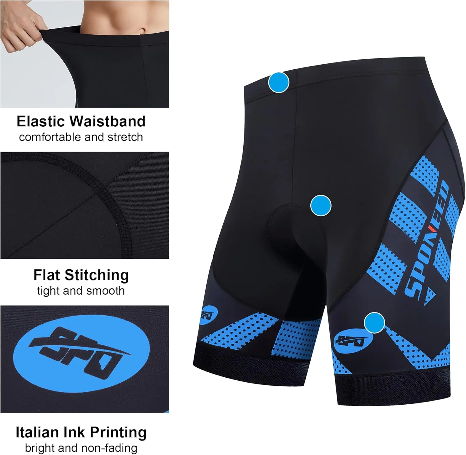 sponeed Men's Cycling Shorts Padded Bicycle Riding Pants Bike Biking Clothes Cycle Wear Tights