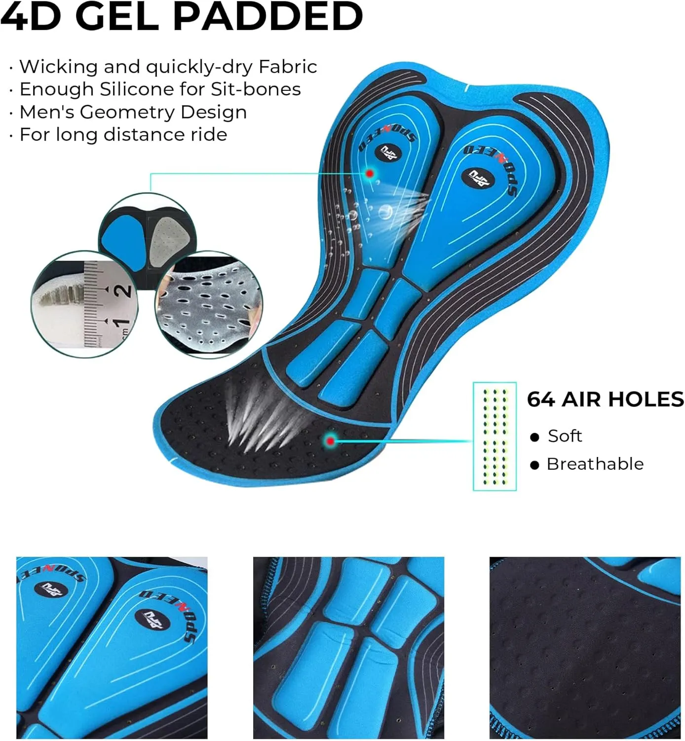 sponeed Men's Cycling Shorts Padded Bicycle Riding Pants Bike Biking Clothes Cycle Wear Tights