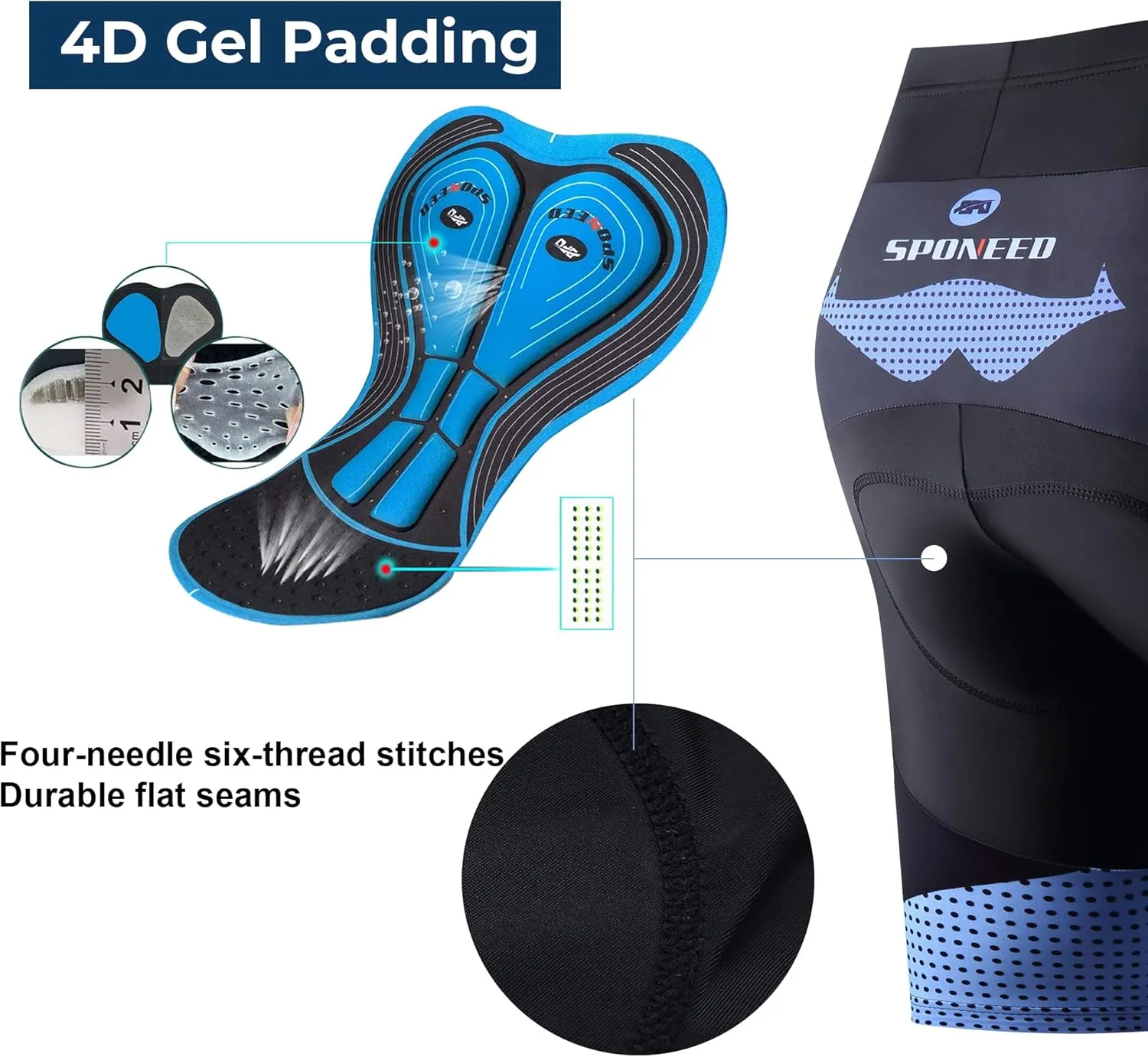 sponeed Men's Cycling Shorts Padded Bicycle Riding Pants Bike Biking Clothes Cycle Wear Tights