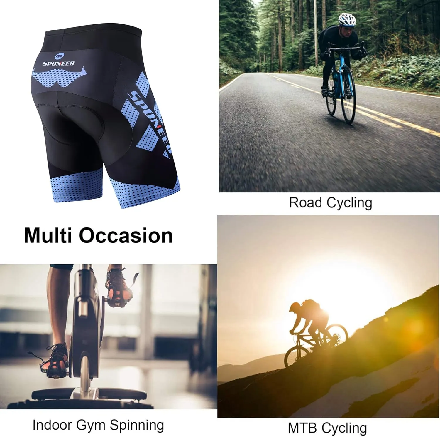 sponeed Men's Cycling Shorts Padded Bicycle Riding Pants Bike Biking Clothes Cycle Wear Tights