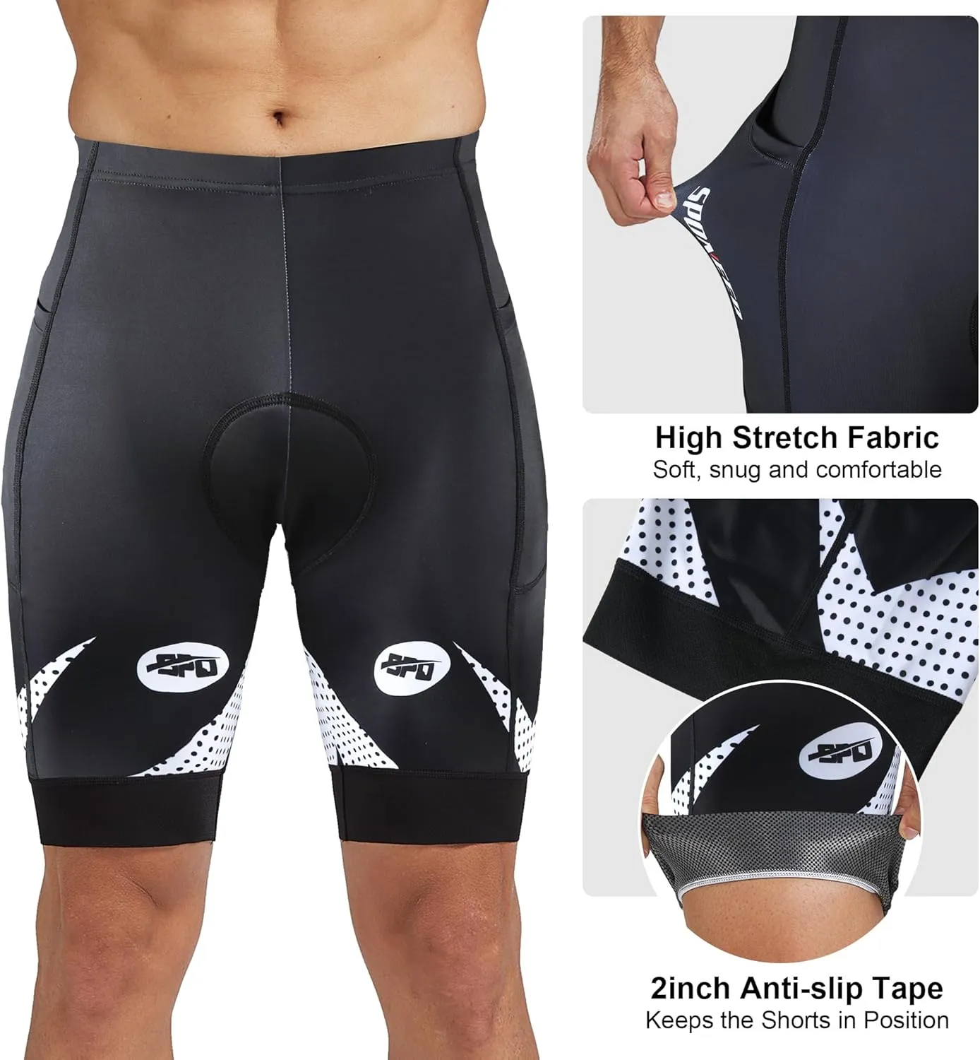 sponeed Men's Cycling Shorts Padded Bicycle Riding Pants Bike Biking Clothes Cycle Wear Tights