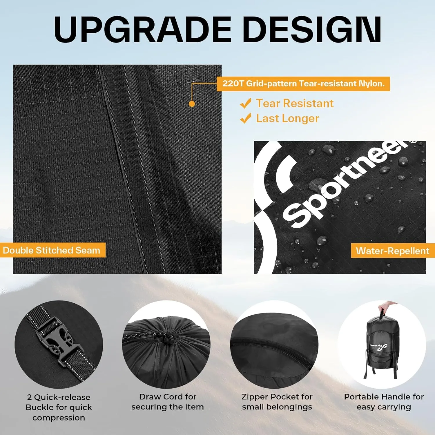 Sportneer Compression Sack, 13L/20L/40L/50L Sleeping Bag Stuff Sack, Tear-Resistant Ultralight Sleeping Bag Compression Sack-Space Saving Gear for Camping Hiking Travel