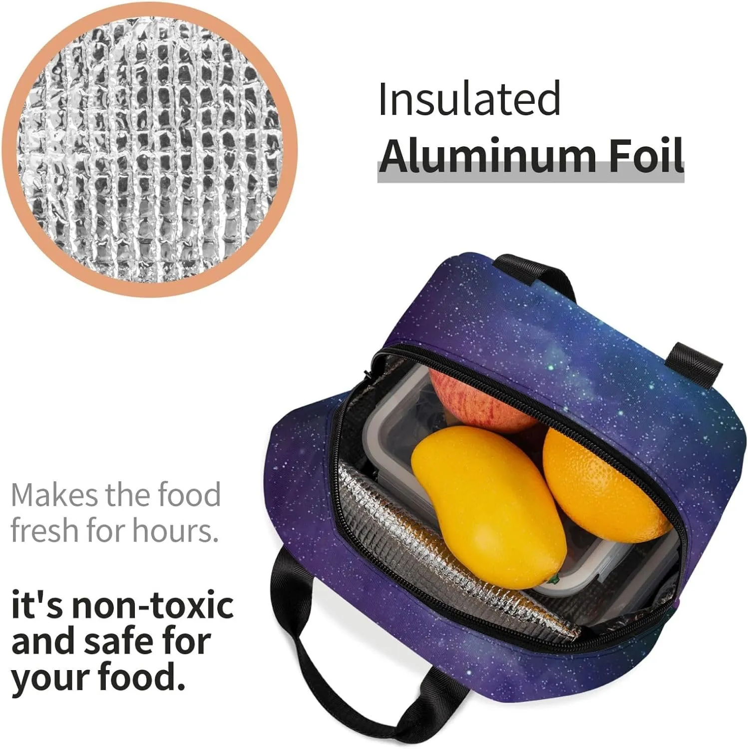SSIMOO Universe With Stars And Galaxy Interstellar Reusable Lunch Bagâ€“insulated Food Container,Perfect For Work And Outdoor Activities.