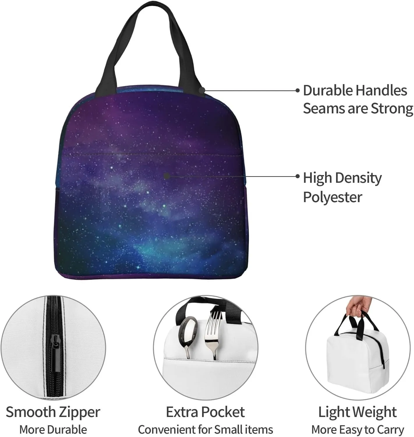SSIMOO Universe With Stars And Galaxy Interstellar Reusable Lunch Bagâ€“insulated Food Container,Perfect For Work And Outdoor Activities.