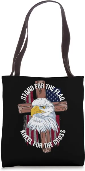 Stand For The Flag Kneel For The Cross Patriotic Religious Tote Bag