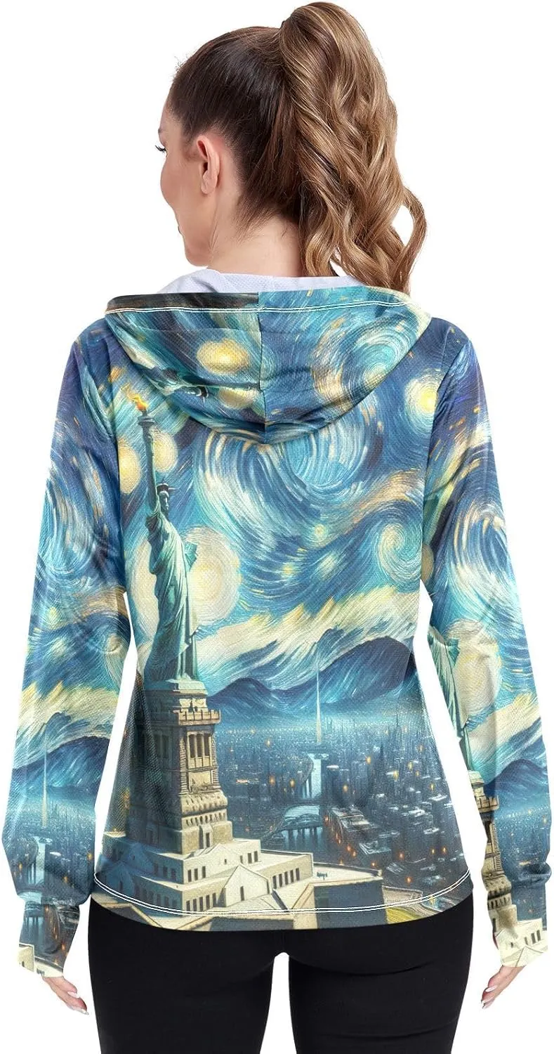 Statue Of Liberty Starry Night Upf Clothing Women, Upf 50  Fishing Shirt Women, S-XXL