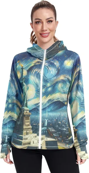 Statue Of Liberty Starry Night Upf Clothing Women, Upf 50  Fishing Shirt Women, S-XXL