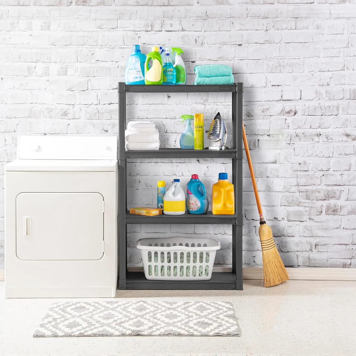Sterilite 4-Shelf Plastic Storage Rack, Heavy Duty Shelving Unit for Garage, Gray