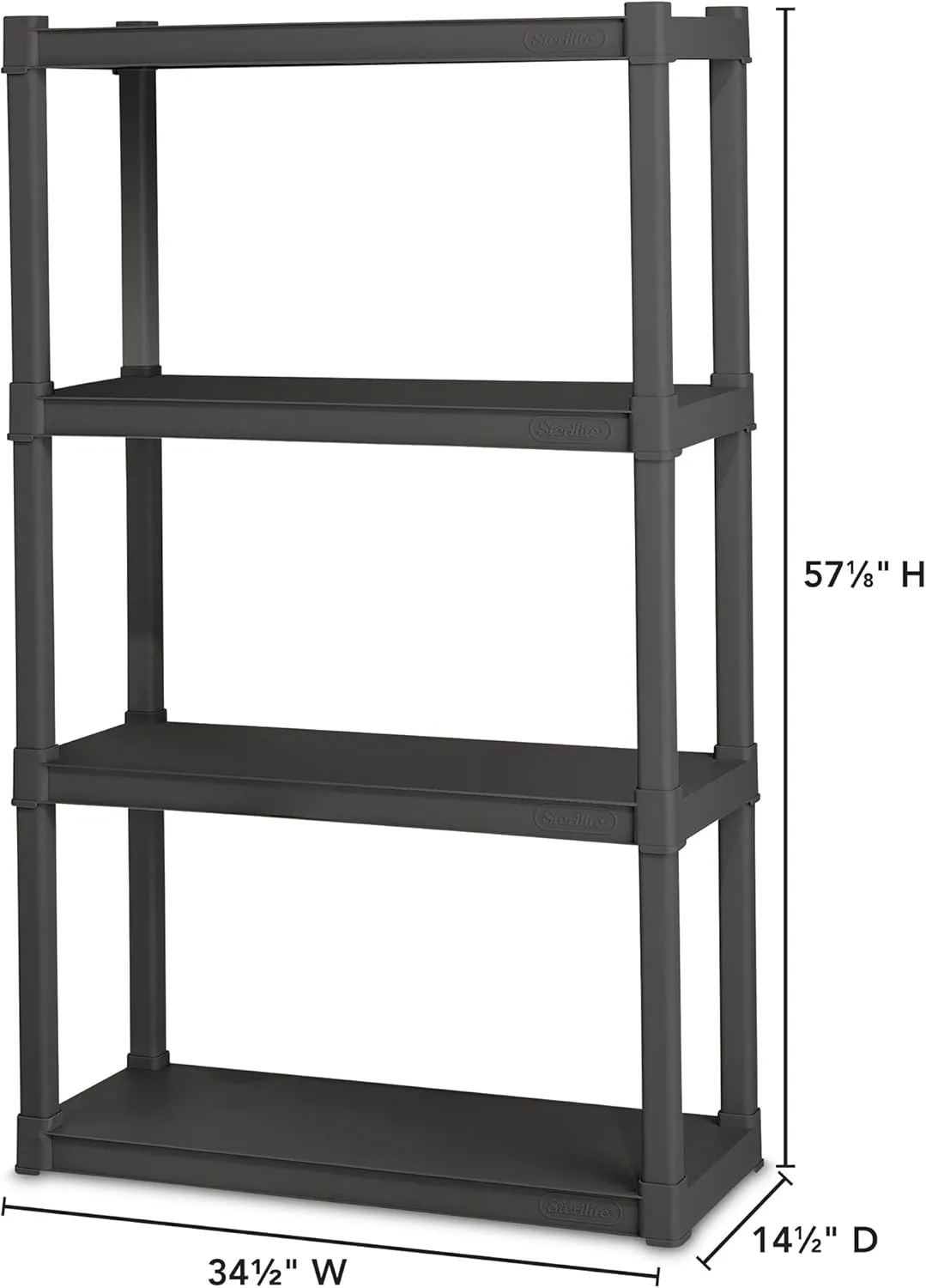 Sterilite 4-Shelf Plastic Storage Rack, Heavy Duty Shelving Unit for Garage, Gray