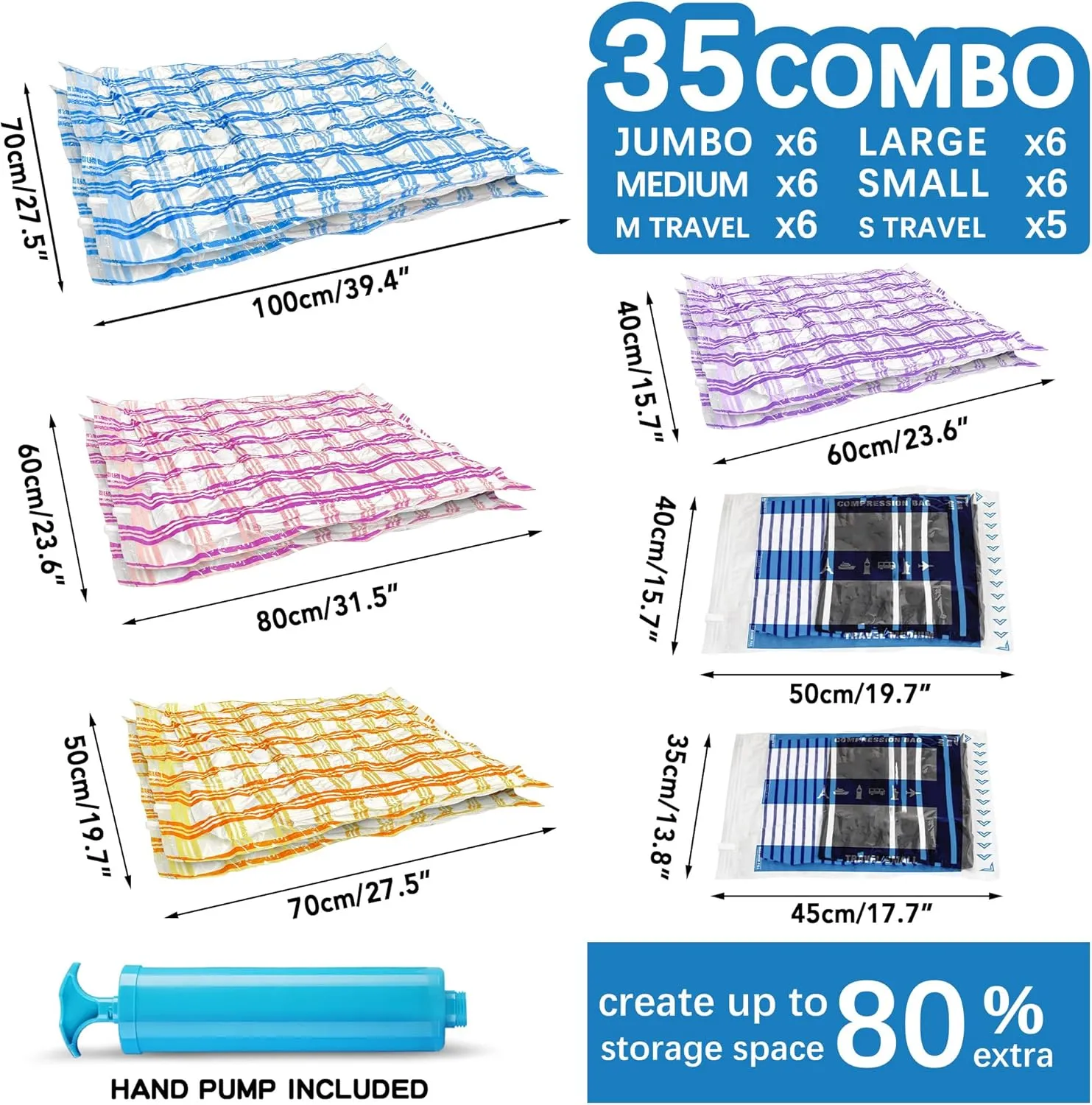 Storage Master Vacuum Storage Bags for Clothes, 35 Airtight Vacuum Seal Space Saver Bags for Clothing Blankets and Comforters (35 Pack)