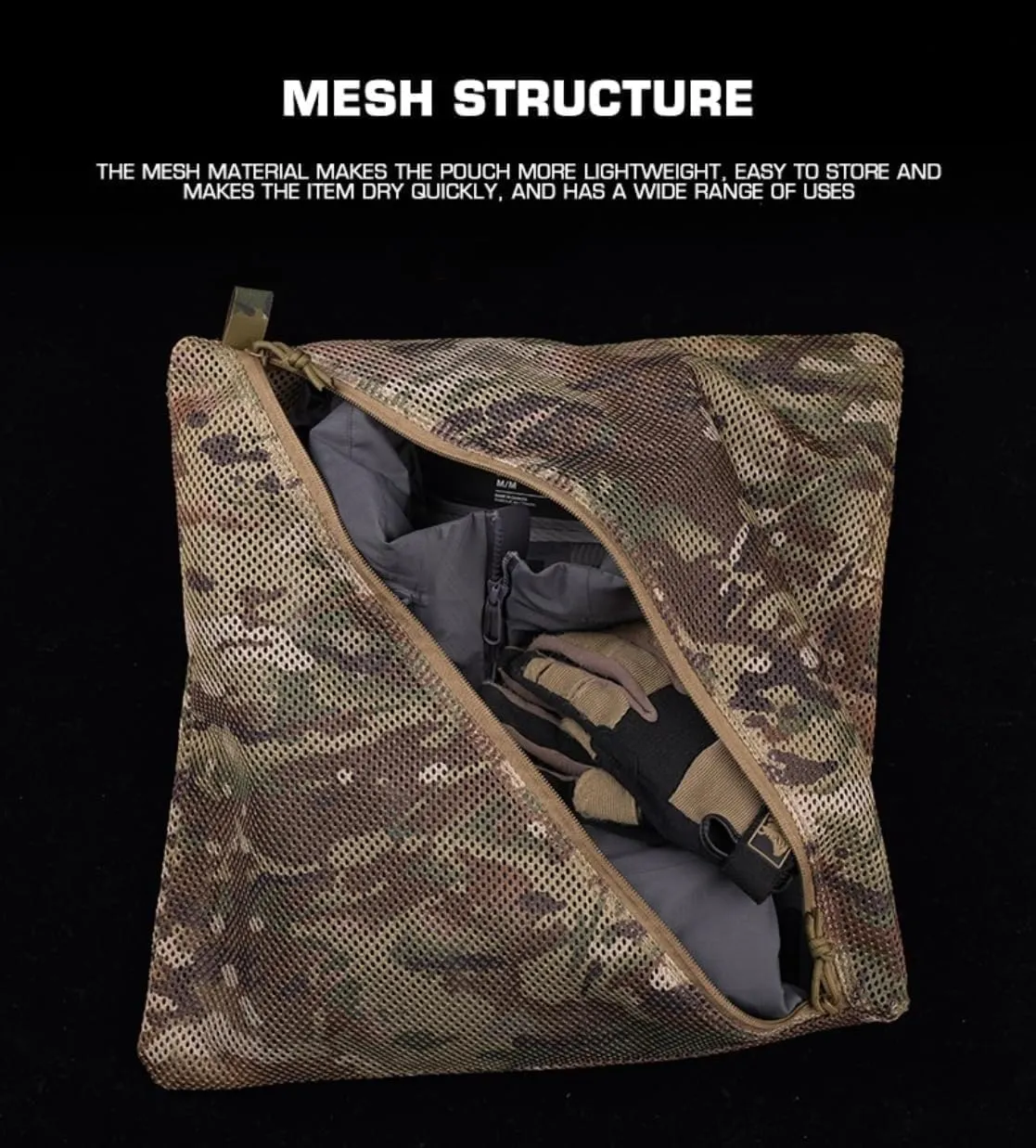 Storage Mesh Pouch (16 * 16in), Cradle net Material Miscellaneous Outdoor Carry Camouflage Storage Bag (Grey)