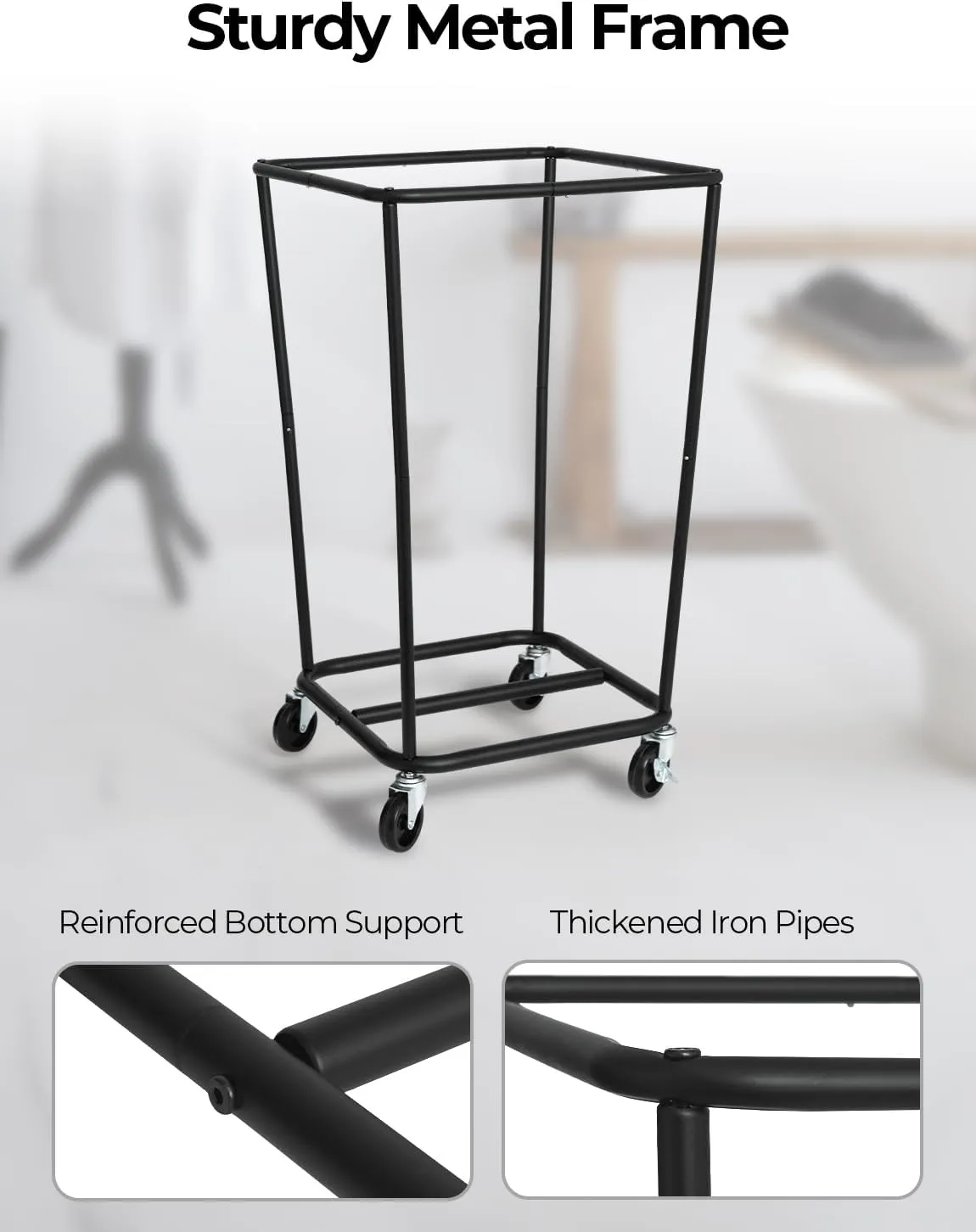 StorageWorks 160L Laundry Basket with Wheels, Large Rolling Hampers for Clothing Organizer, Dirty Clothes Basket for Hotel, Home, Closet, Dorm, Black