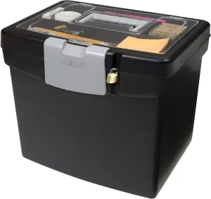 Storex 61504B02C Portable File Box with XL Lid, 11 x 13-1/2 x 11 Inches, Black