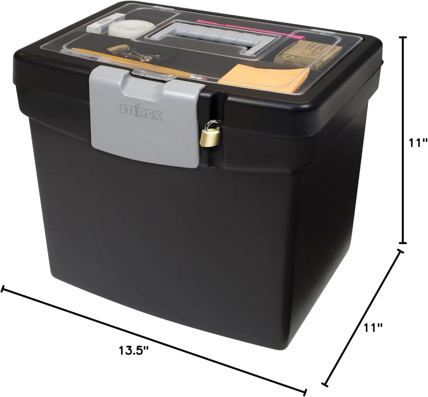 Storex 61504B02C Portable File Box with XL Lid, 11 x 13-1/2 x 11 Inches, Black