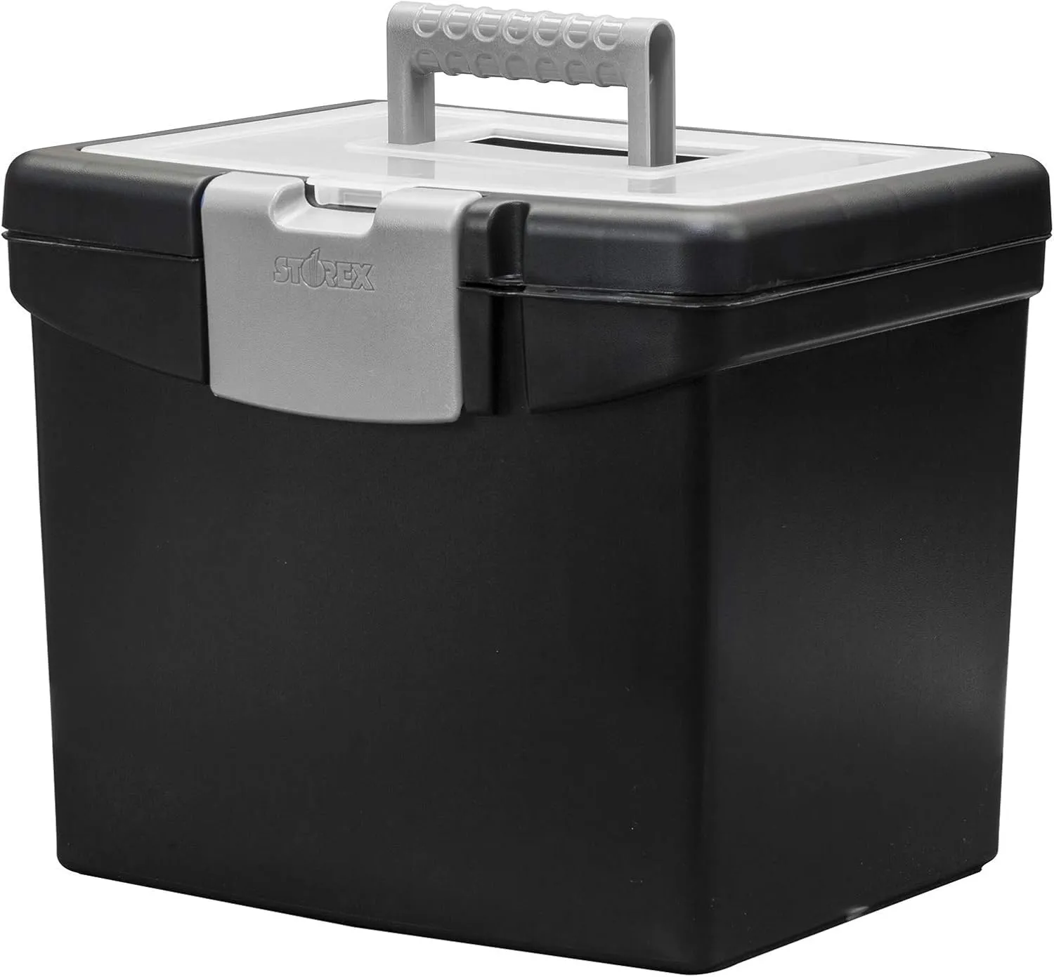 Storex 61504B02C Portable File Box with XL Lid, 11 x 13-1/2 x 11 Inches, Black