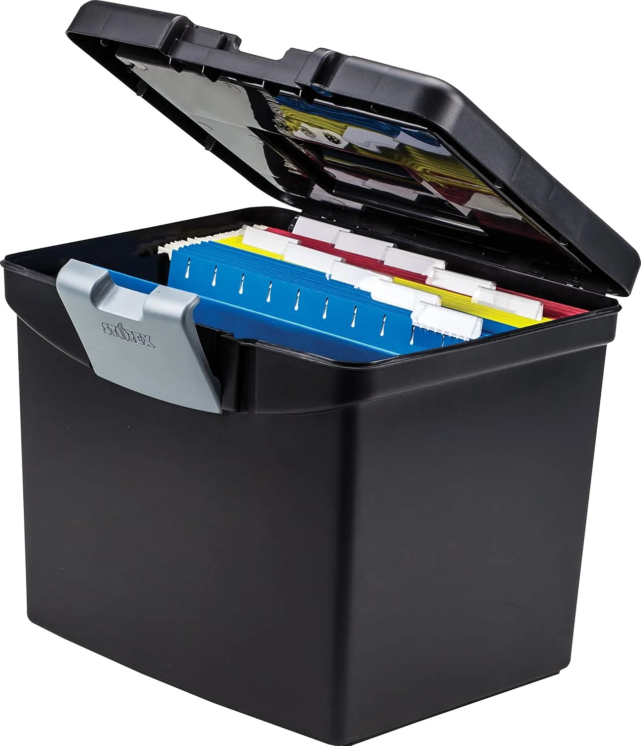 Storex 61504B02C Portable File Box with XL Lid, 11 x 13-1/2 x 11 Inches, Black