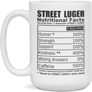Street Luger Nutritional Facts Label - Street Luger Mug Funny, 15-Ounce White