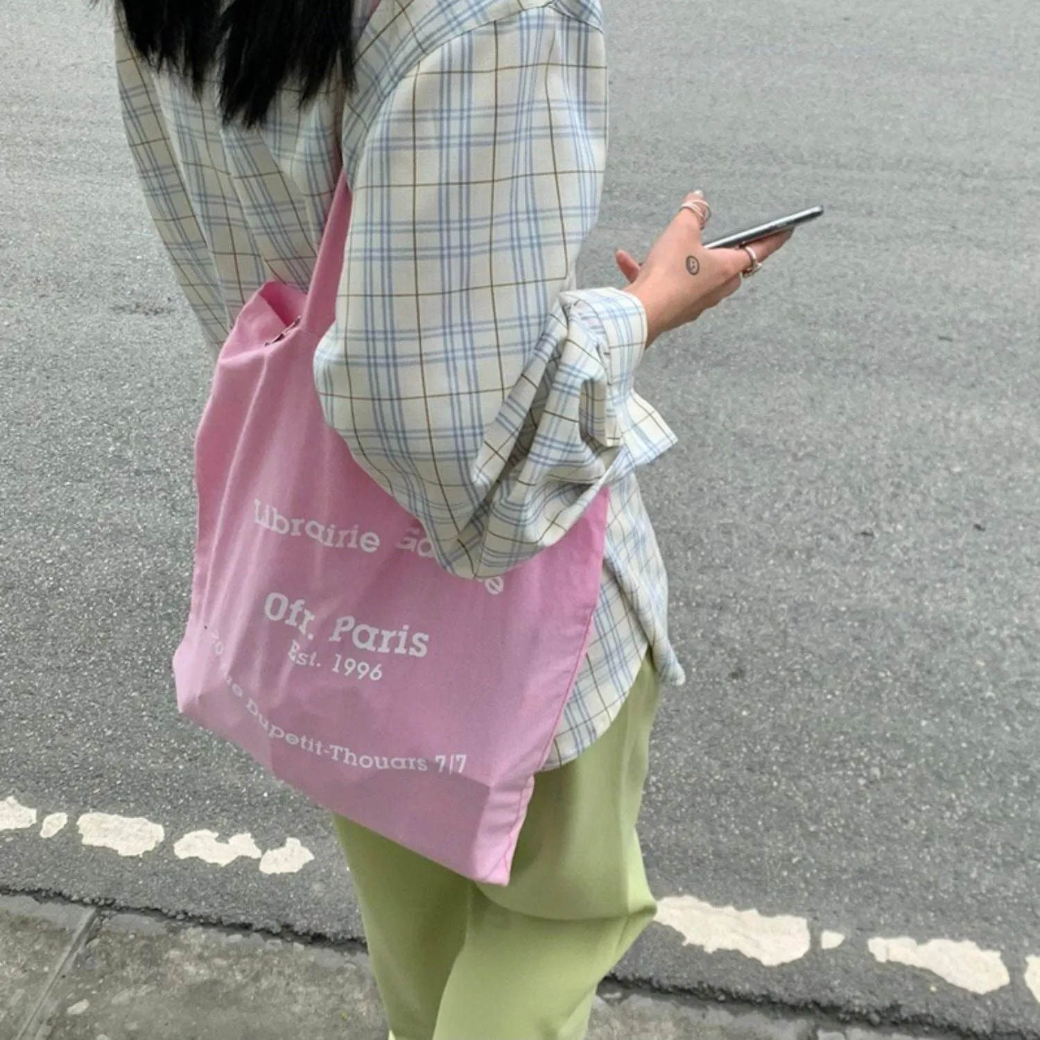 Style French Joker Simple Letter Commuter Canvas Shoulder Bags