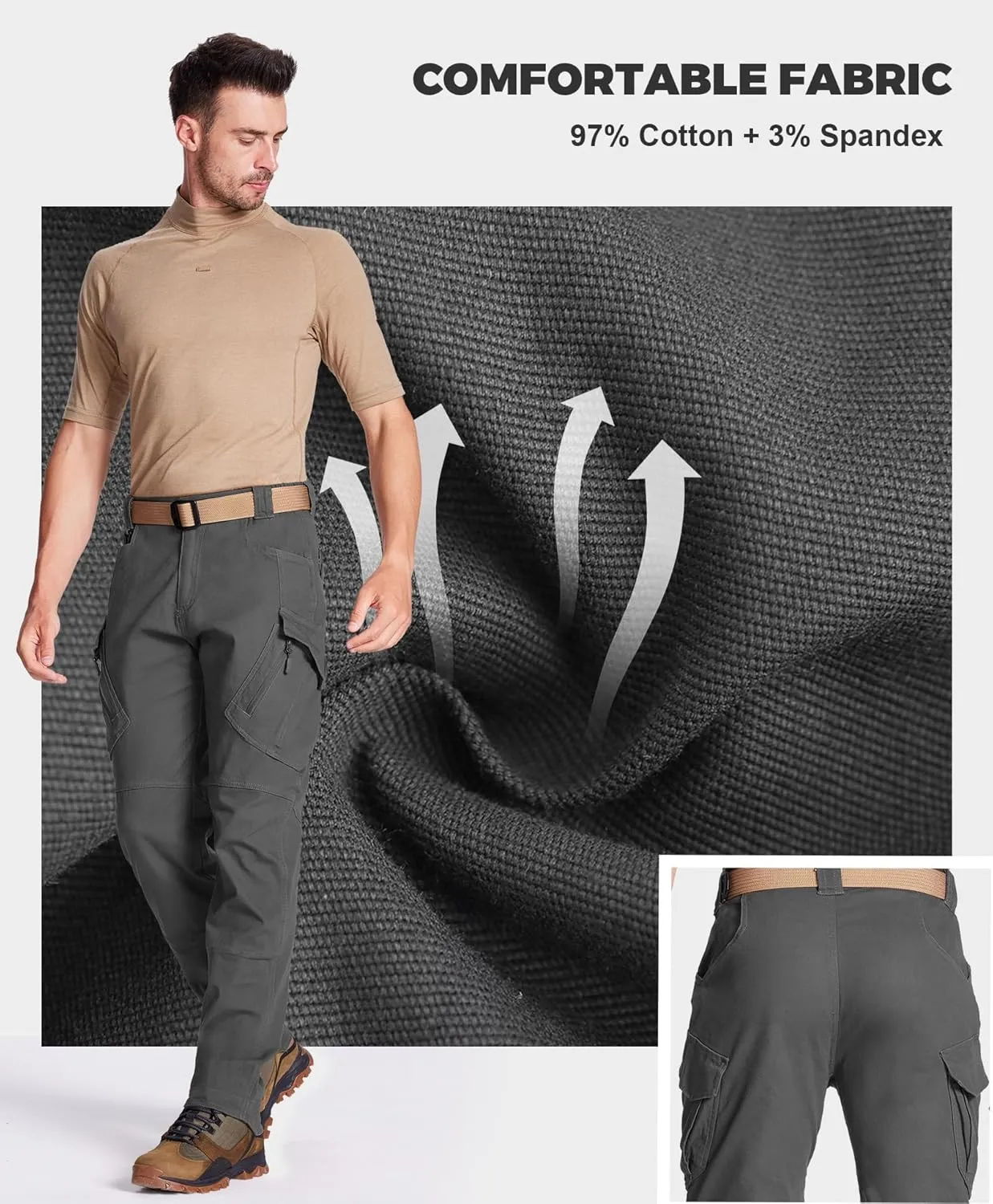 Susclude Men's Outdoor Cargo Work Trousers Military Tactical Pants Ripstop Assault Combat Trousers Hiking Pants Men
