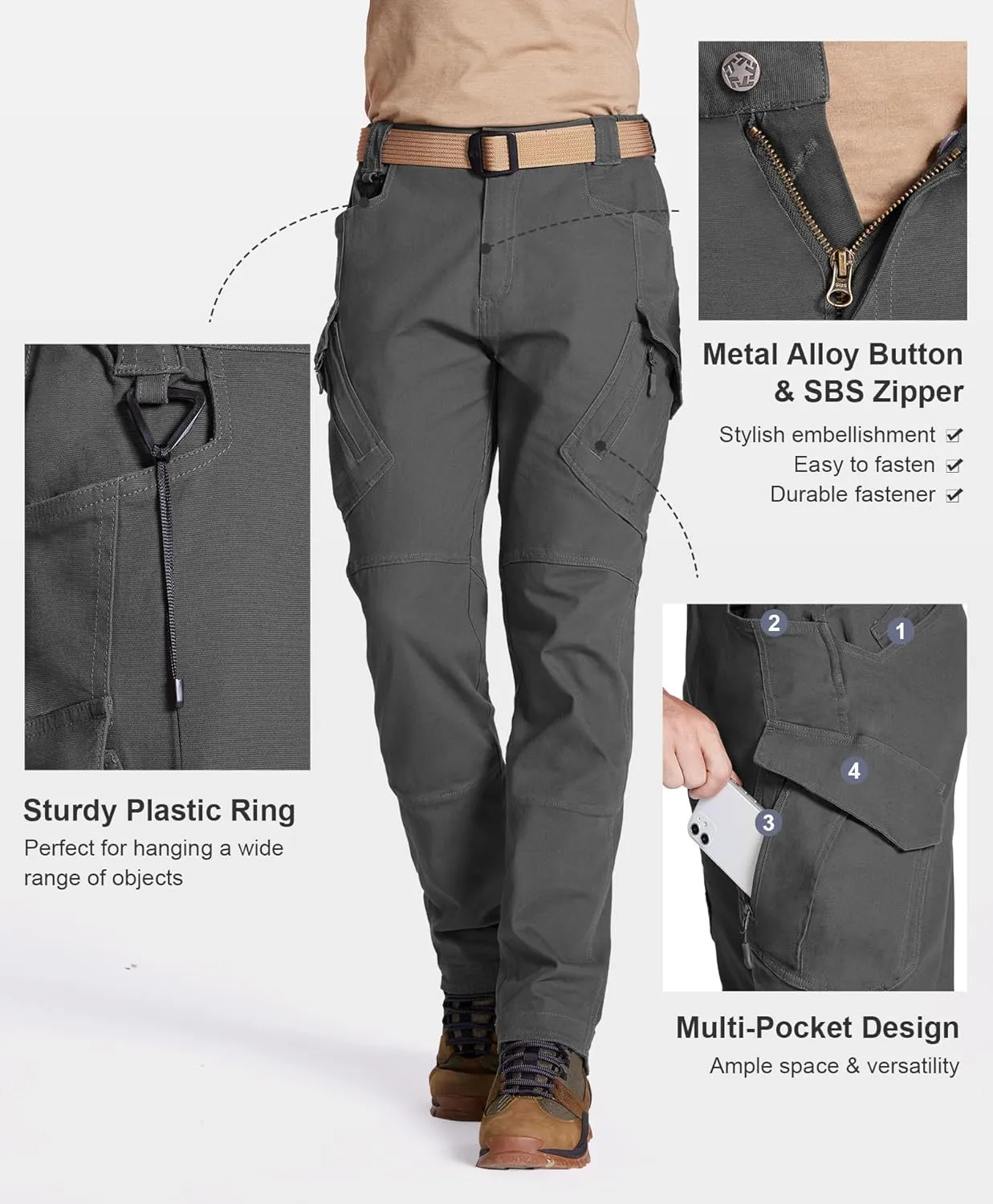 Susclude Men's Outdoor Cargo Work Trousers Military Tactical Pants Ripstop Assault Combat Trousers Hiking Pants Men