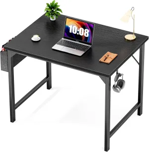 Sweetcrispy Computer Desk, Small Office 32 Inch Kids Student Study Writing Work with Storage Bag & Headphone Hooks Modern Simple Home Bedroom Table - Black ﻿