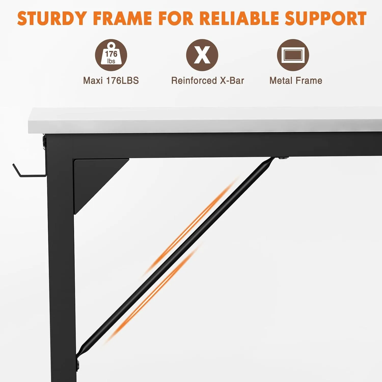 Sweetcrispy Computer Desk -Small Office 32 Inch Writing Work Study Kids Student Teacher Home Bedroom Table with Storage Bag Headphone Hooks & no Wheels, White