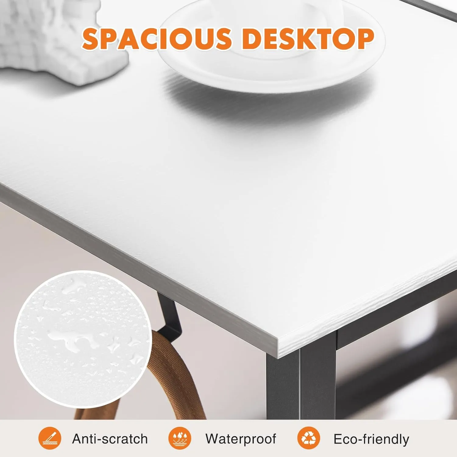 Sweetcrispy Computer Desk -Small Office 32 Inch Writing Work Study Kids Student Teacher Home Bedroom Table with Storage Bag Headphone Hooks & no Wheels, White